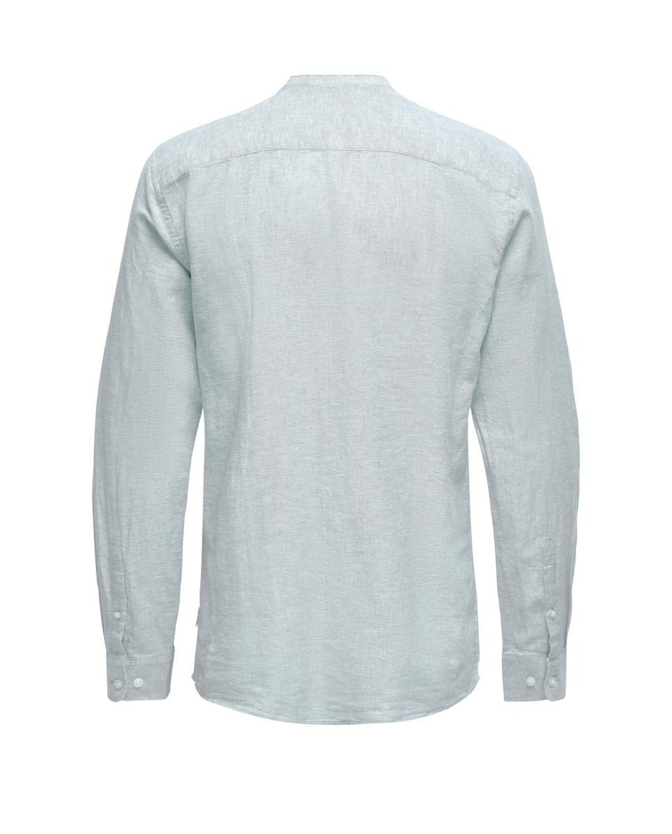 Camisa lino de hombre manga larga regular fit - Only & Sons - Azul claro Azul claro-4
