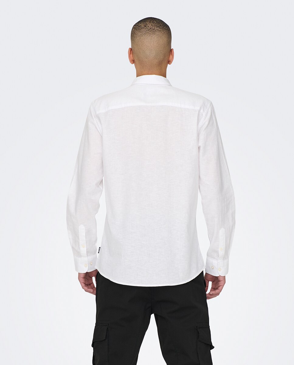 Camisa de lino de hombre manga larga regular fit - Only & Sons - Blanco Blanco-2