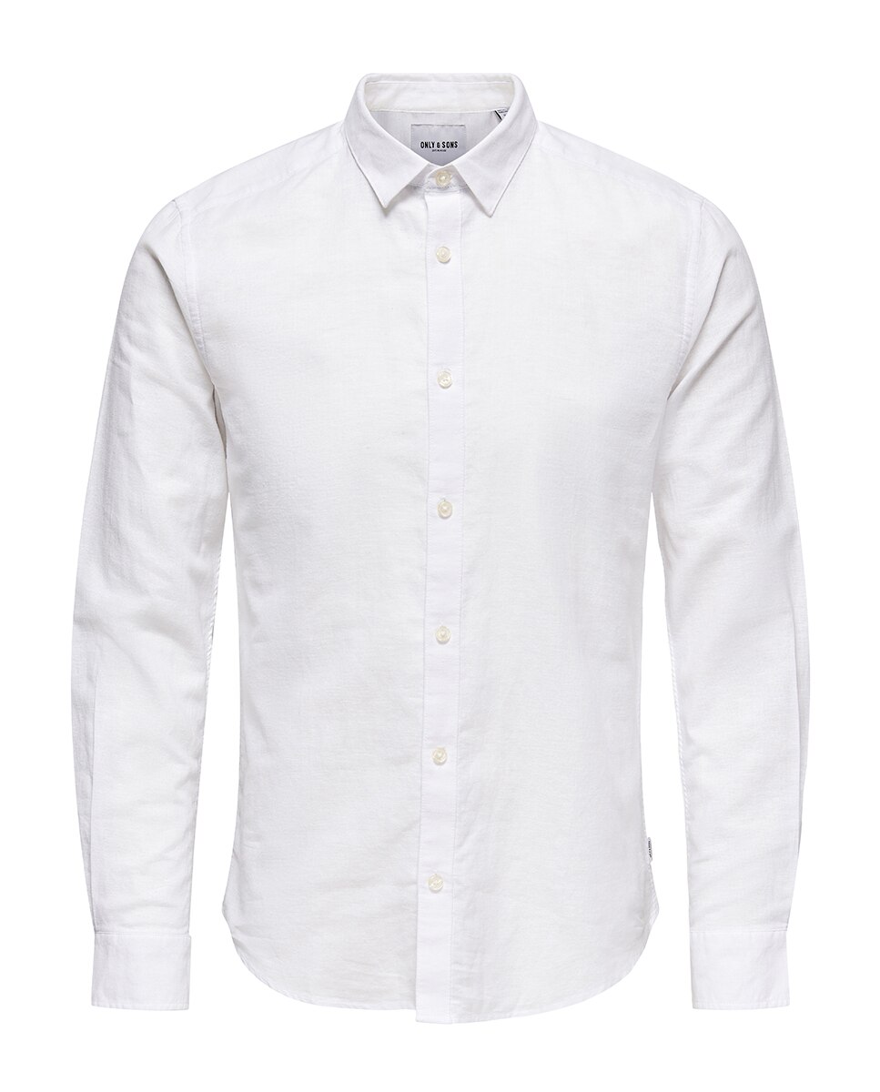 Camisa de lino de hombre manga larga regular fit - Only & Sons - Blanco Blanco-4