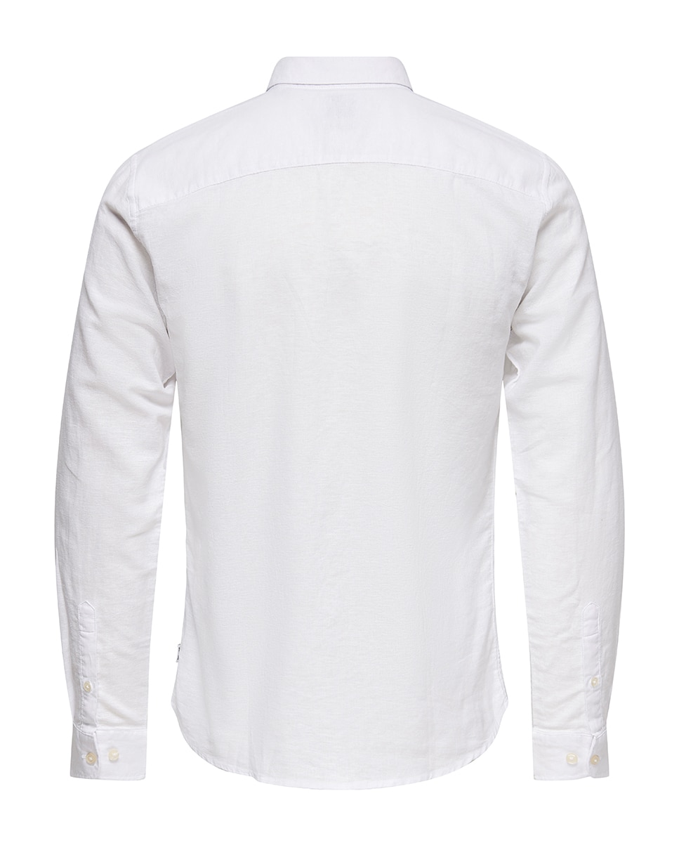 Camisa de lino de hombre manga larga regular fit - Only & Sons - Blanco Blanco-5