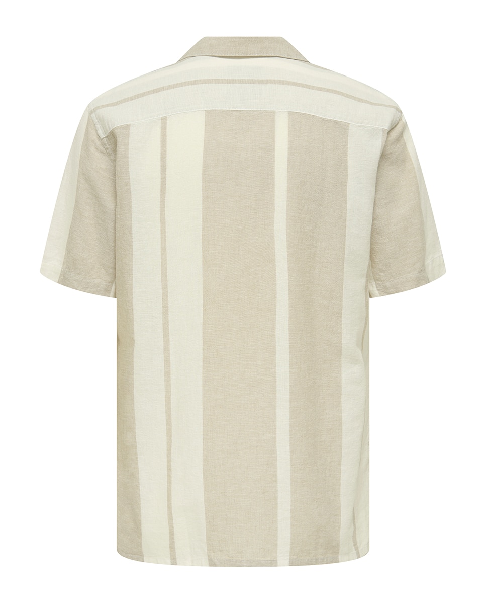 Camisa de Manga Curta Regular Fit. Composta de Linho e Algodão. Bege-4