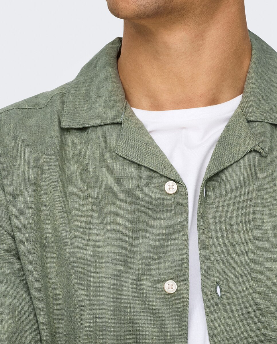 Camisa de manga corta de lino de hombre - Only & Sons - Verde Verde-2