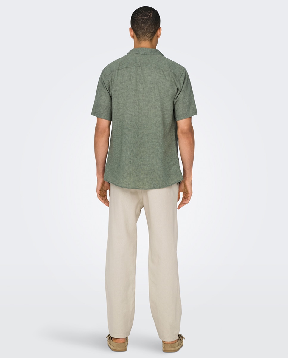 Camisa de manga corta de lino de hombre - Only & Sons - Verde Verde-4