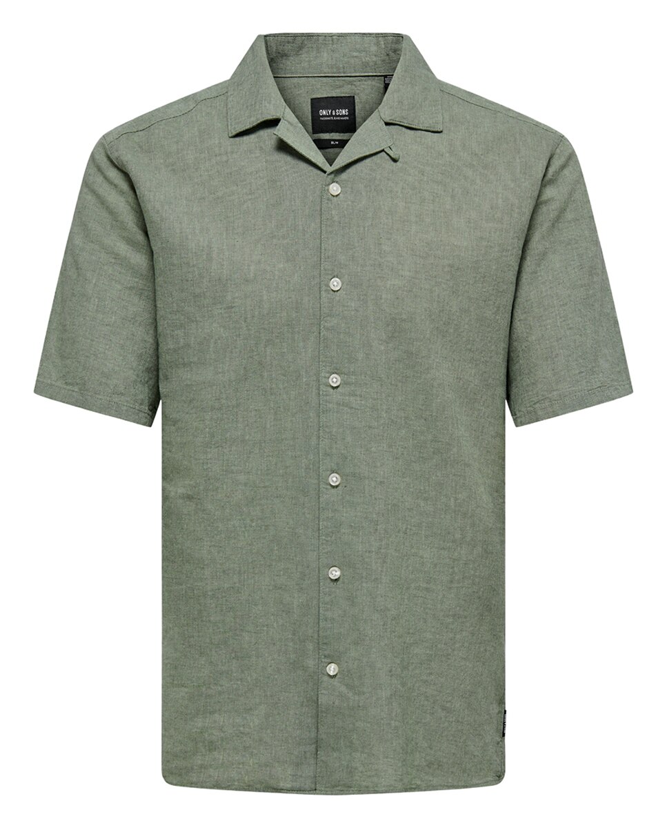 Camisa de manga corta de lino de hombre - Only & Sons - Verde Verde-5