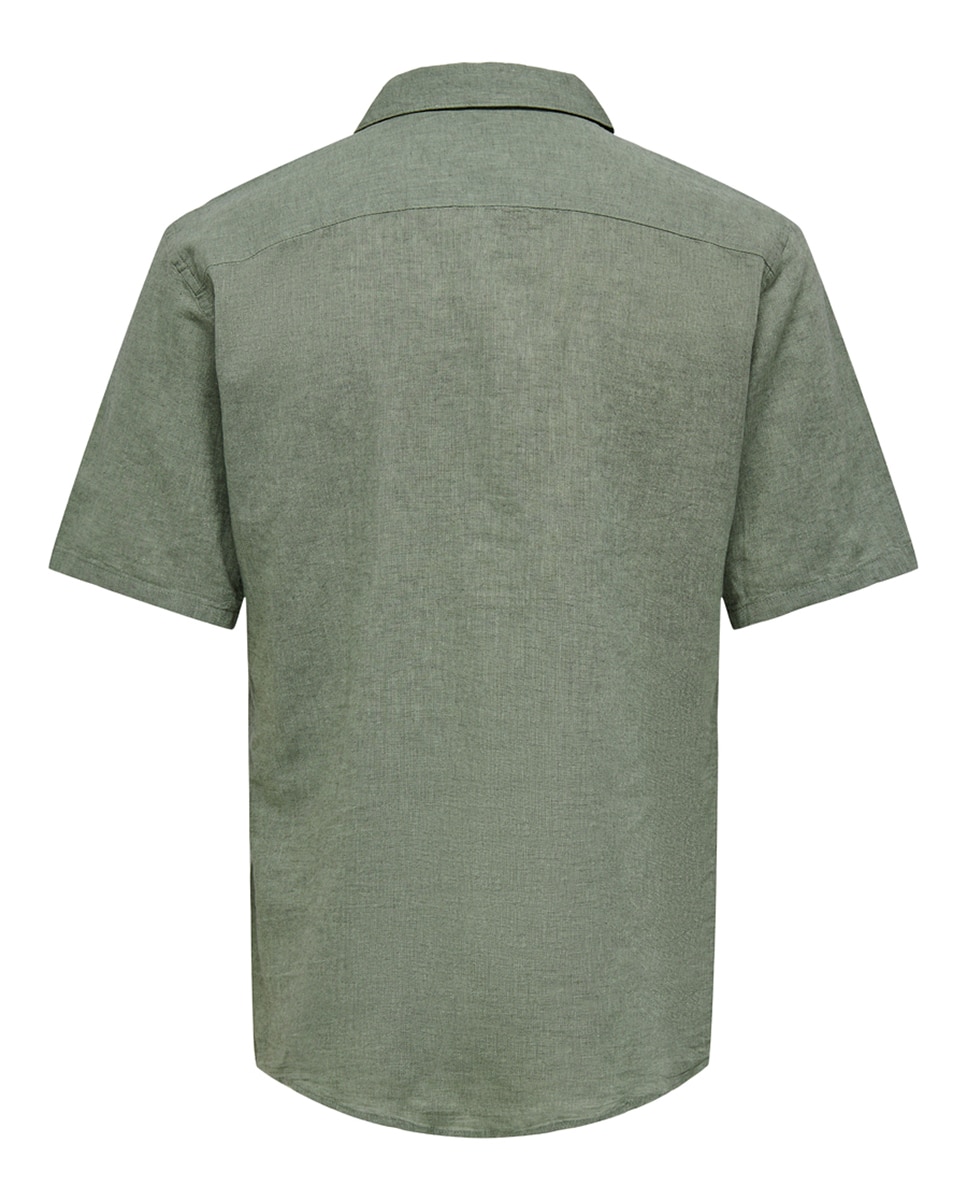 Camisa de manga corta de lino de hombre - Only & Sons - Verde Verde-6