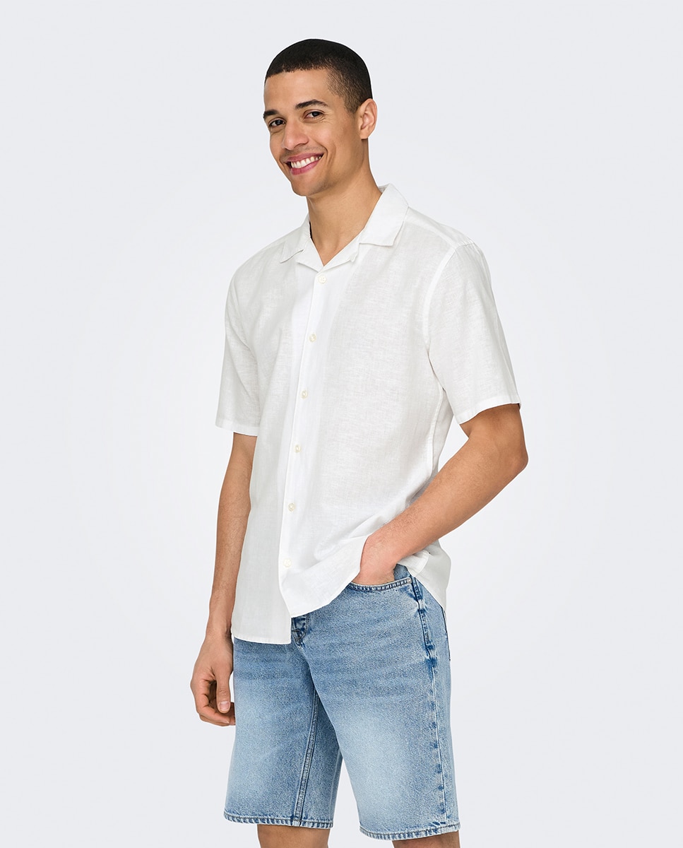 Camisa de manga corta de lino de hombre - Only & Sons - Blanco Blanco-1