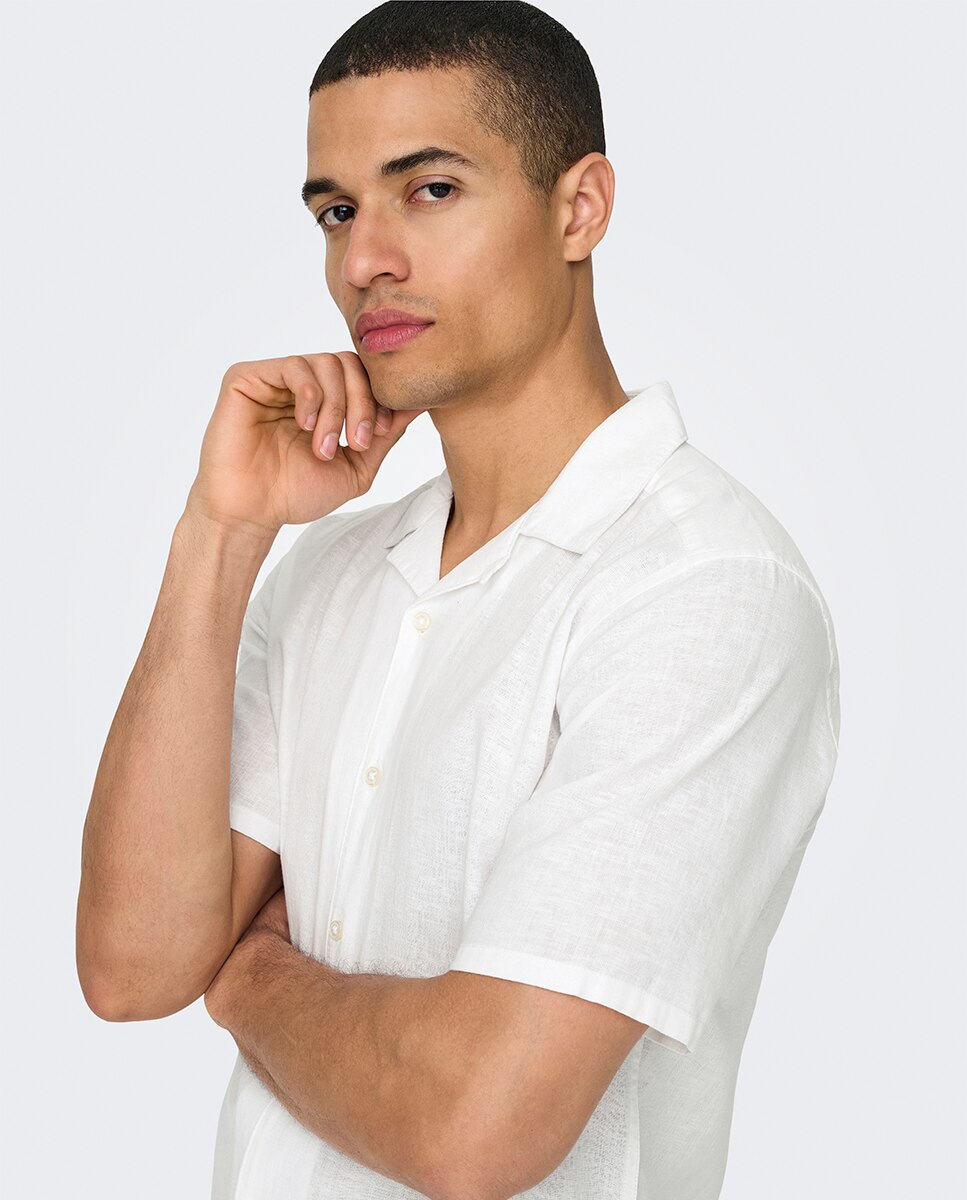 Camisa de manga corta de lino de hombre - Only & Sons - Blanco Blanco-2