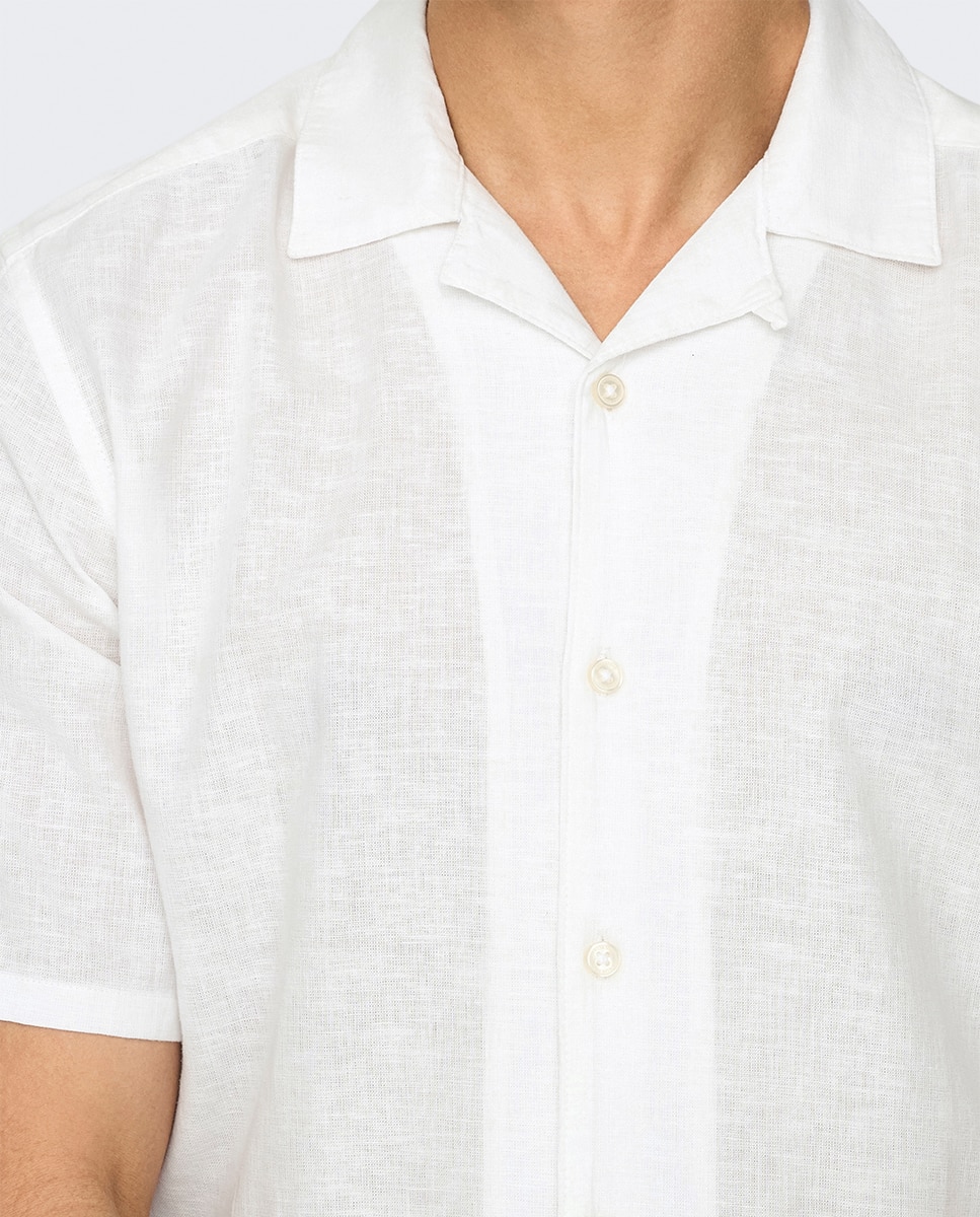 Camisa de manga corta de lino de hombre - Only & Sons - Blanco Blanco-3