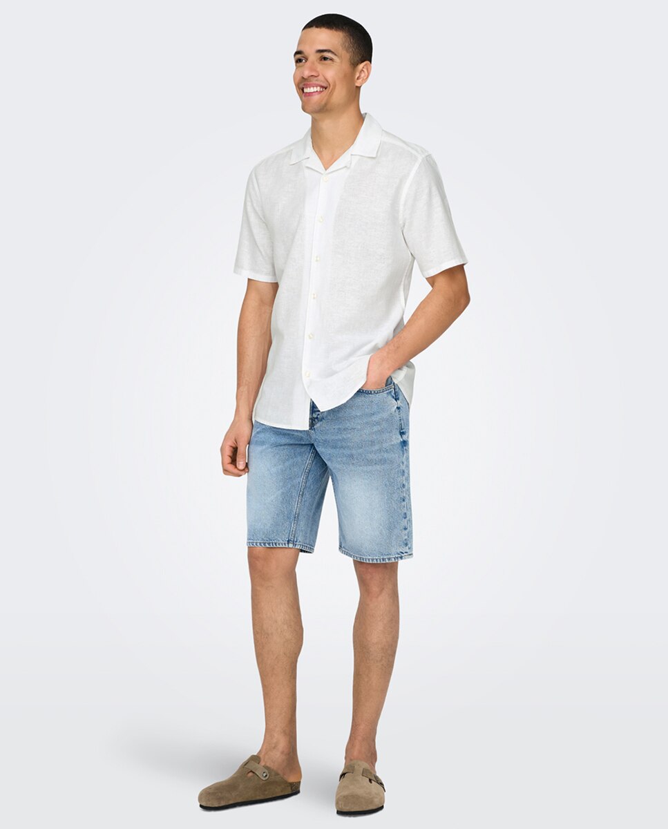 Camisa de manga corta de lino de hombre - Only & Sons - Blanco Blanco-4