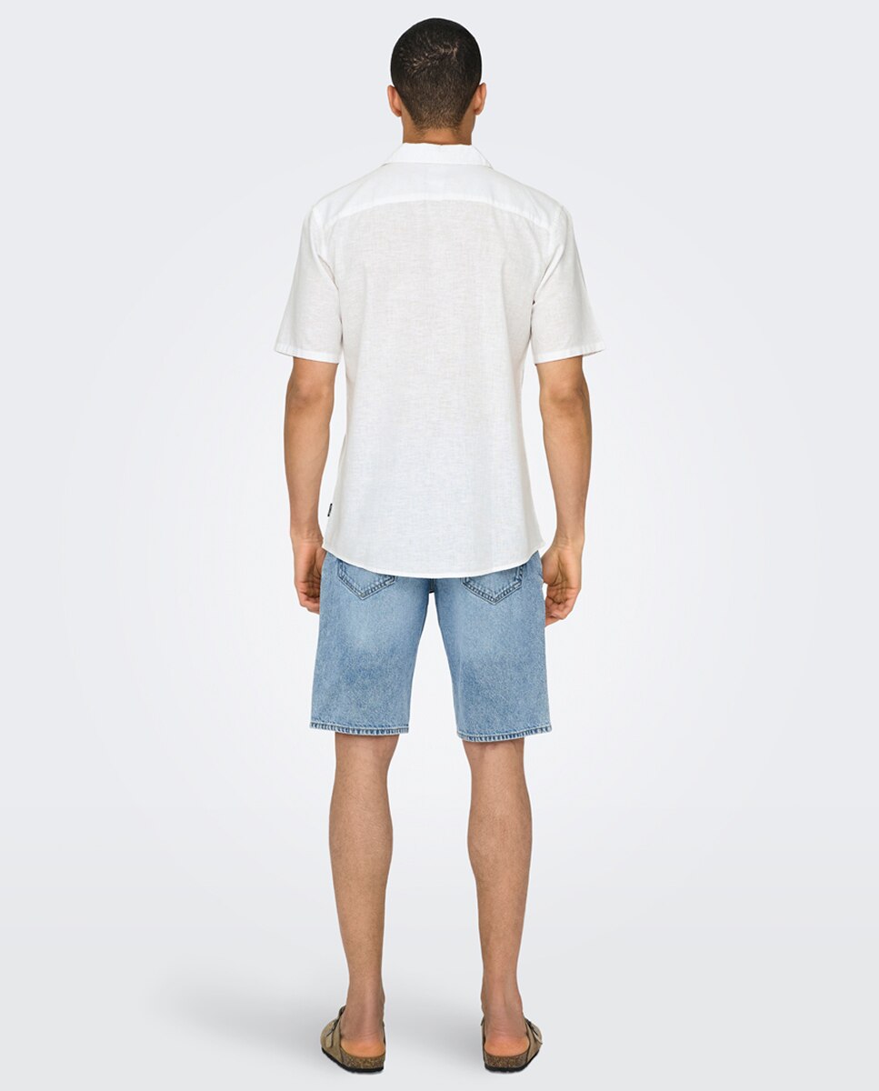 Camisa de manga corta de lino de hombre - Only & Sons - Blanco Blanco-5