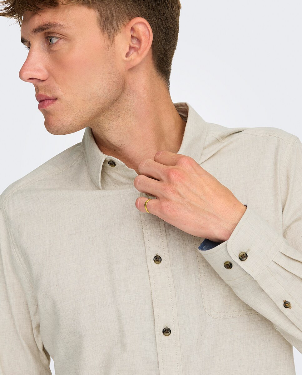 Camisa de Manga Comprida Regular Fit Bege-4
