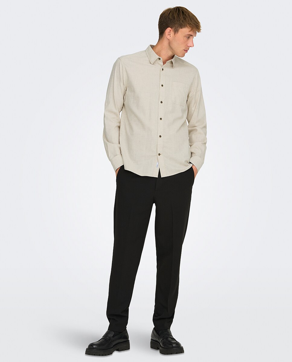 Camisa de Manga Comprida Regular Fit Bege-7