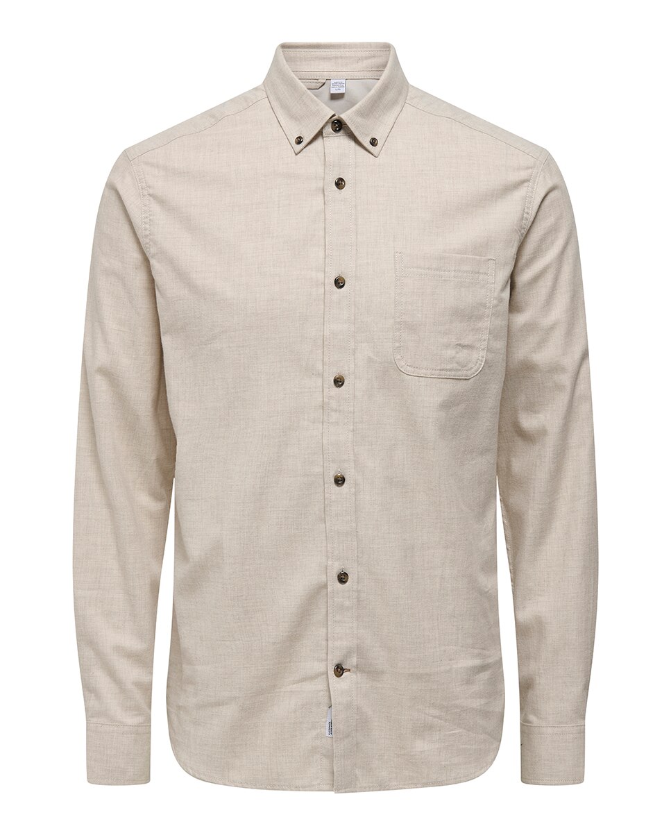 Camisa de Manga Comprida Regular Fit Bege-5