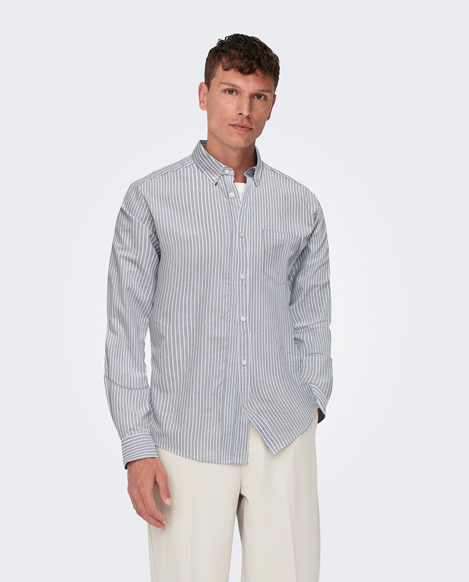 Only & Sons - Camisa Oxford a rayas de hombre.