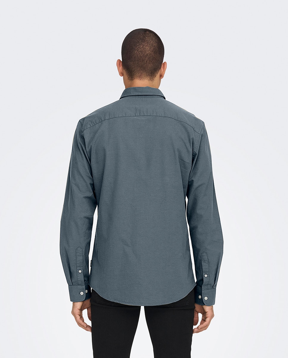 Camisa Oxford slim lisa de homem Verde-antiquário-2