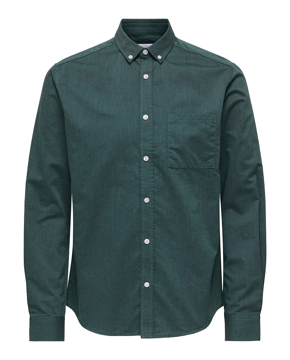 Camisa Oxford slim lisa de homem Verde-antiquário-3