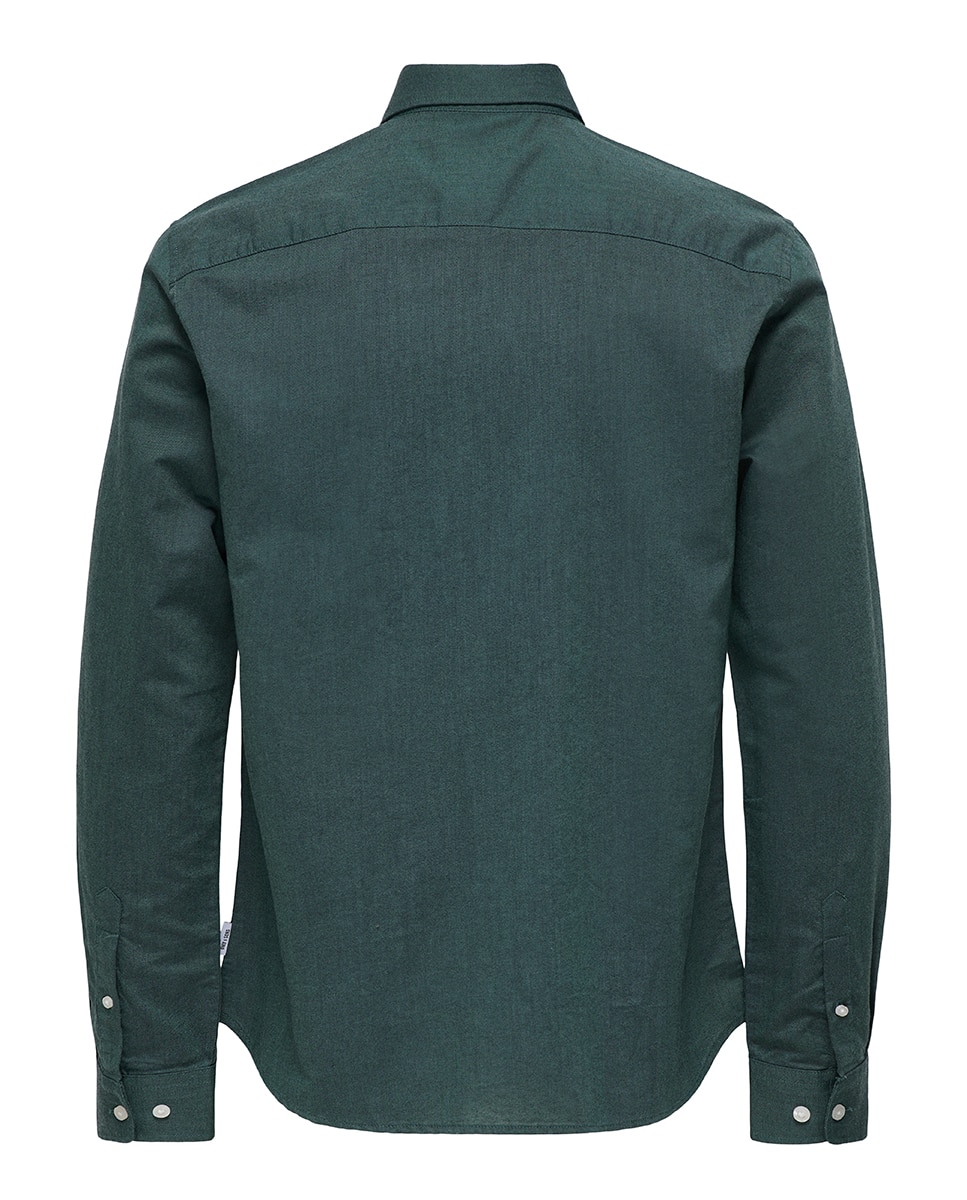 Camisa Oxford slim lisa de homem Verde-antiquário-4