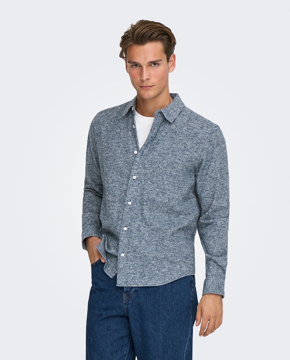 Camisa Regular Fit 100% Algodão com Manga Comprida Azul-1