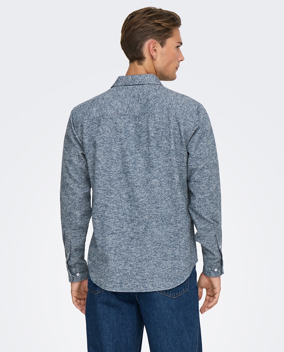 Camisa Regular Fit 100% Algodão com Manga Comprida Azul-2