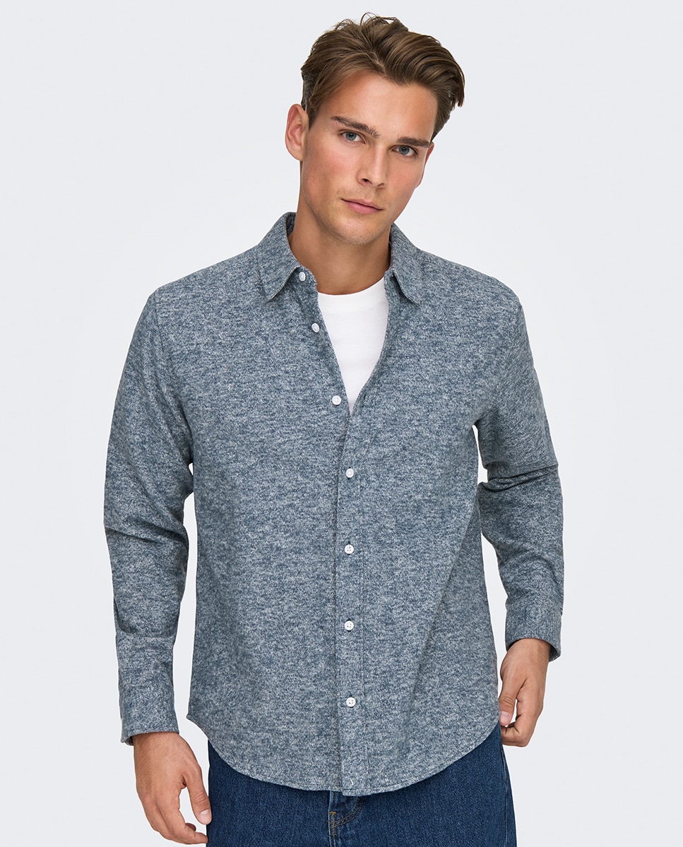 Camisa Regular Fit 100% Algodão com Manga Comprida Azul-3