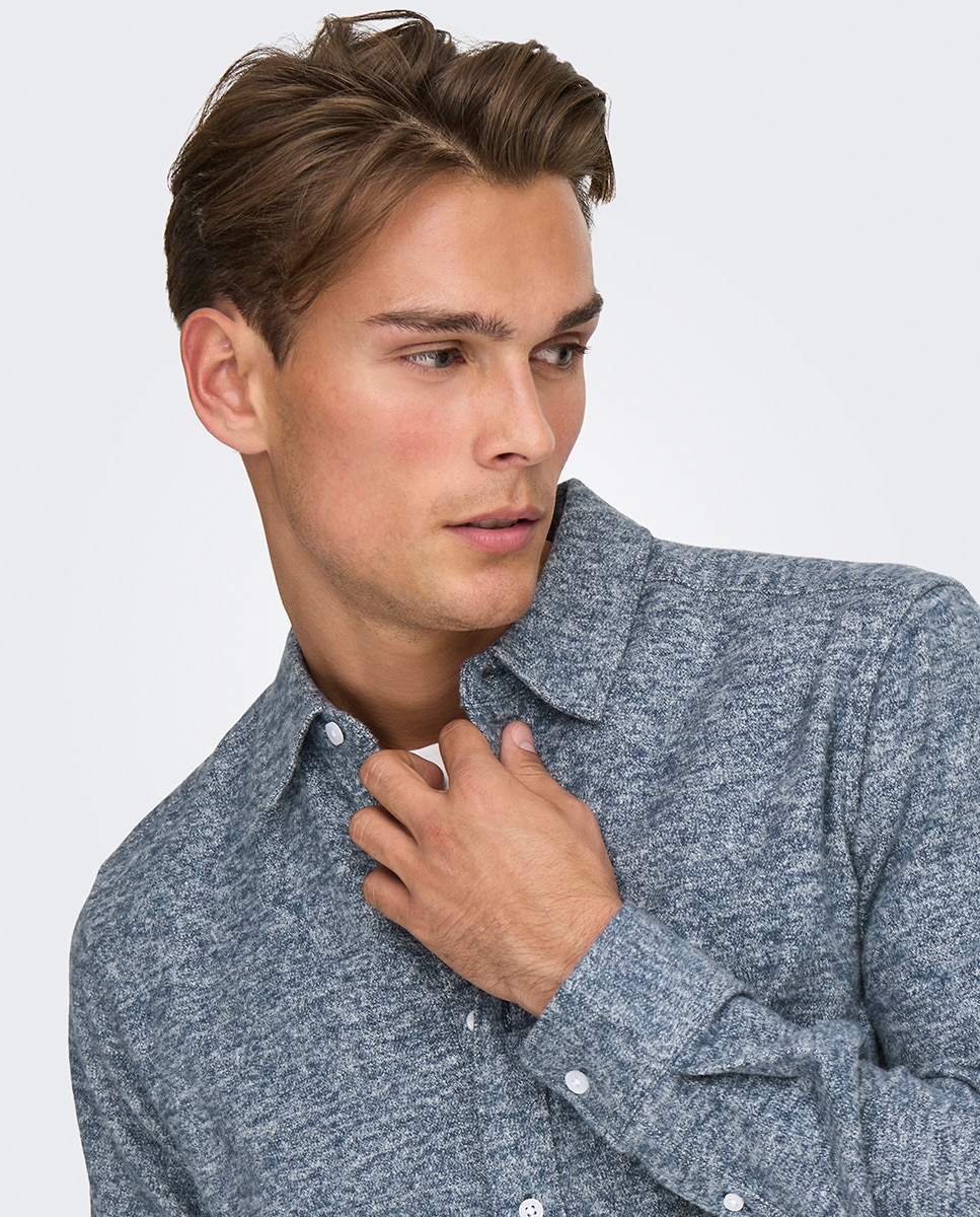 Camisa Regular Fit 100% Algodão com Manga Comprida Azul-4