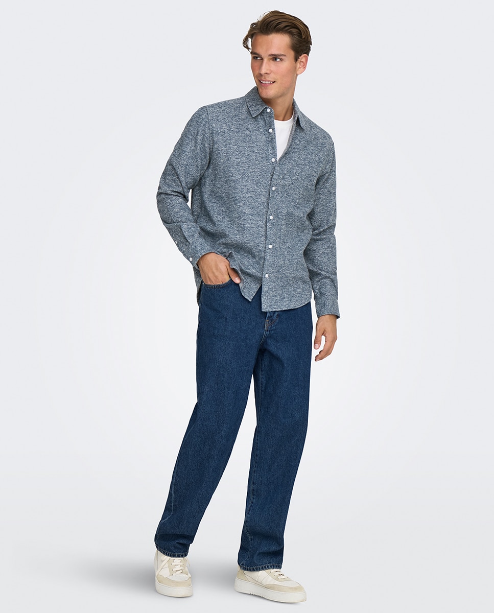 Camisa Regular Fit 100% Algodão com Manga Comprida Azul-7