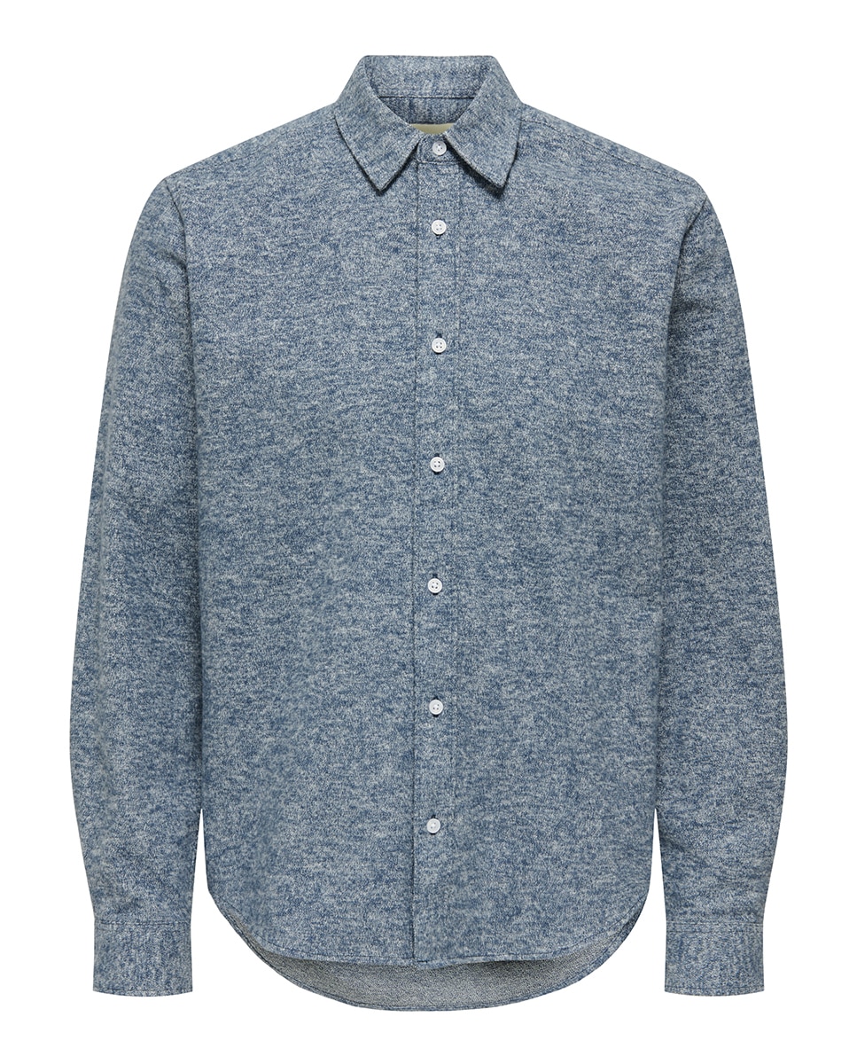 Camisa Regular Fit 100% Algodão com Manga Comprida Azul-5