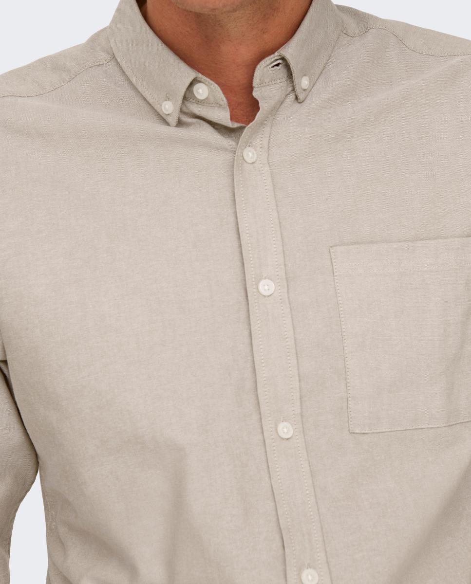 Camisa Oxford de hombre slim lisa - Only & Sons - Beige Beige-2