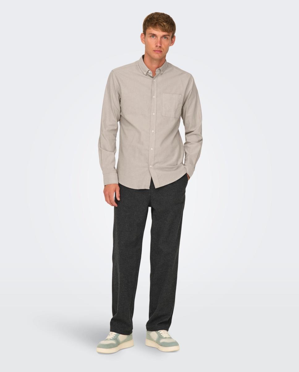 Camisa Oxford de hombre slim lisa - Only & Sons - Beige Beige-5