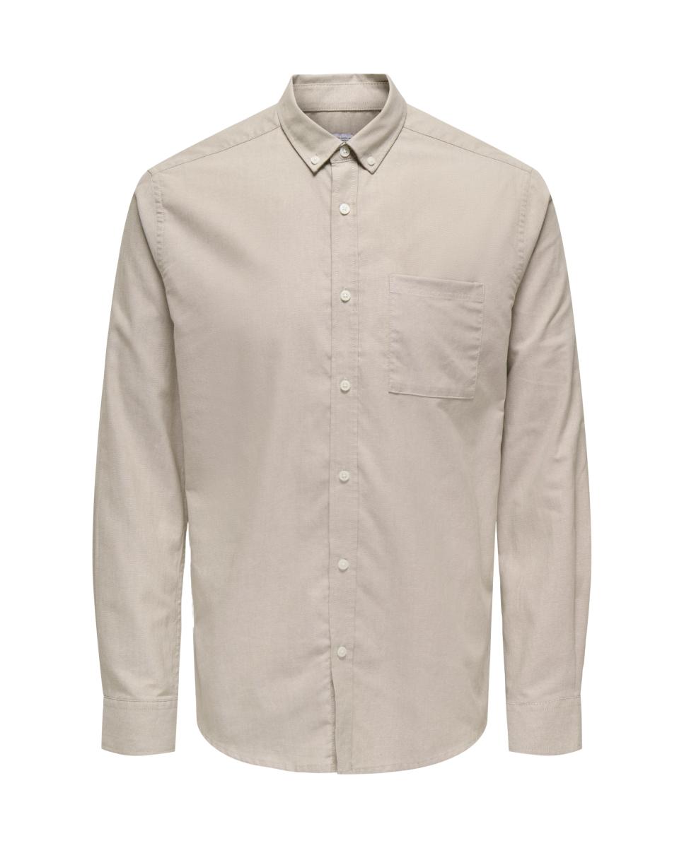 Camisa Oxford de hombre slim lisa - Only & Sons - Beige Beige-3