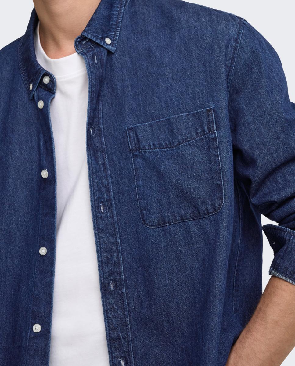Camisa denim de hombre manga larga regular fit. 100% algodón. - Only & Sons - Azul marino Azul marino-2