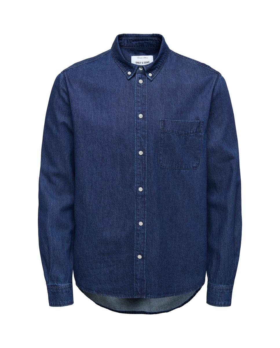 Camisa denim de hombre manga larga regular fit. 100% algodón. - Only & Sons - Azul marino Azul marino-3