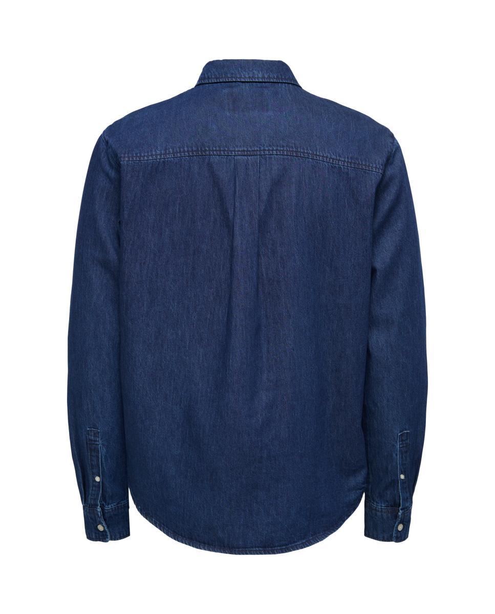 Camisa denim de hombre manga larga regular fit. 100% algodón. - Only & Sons - Azul marino Azul marino-4