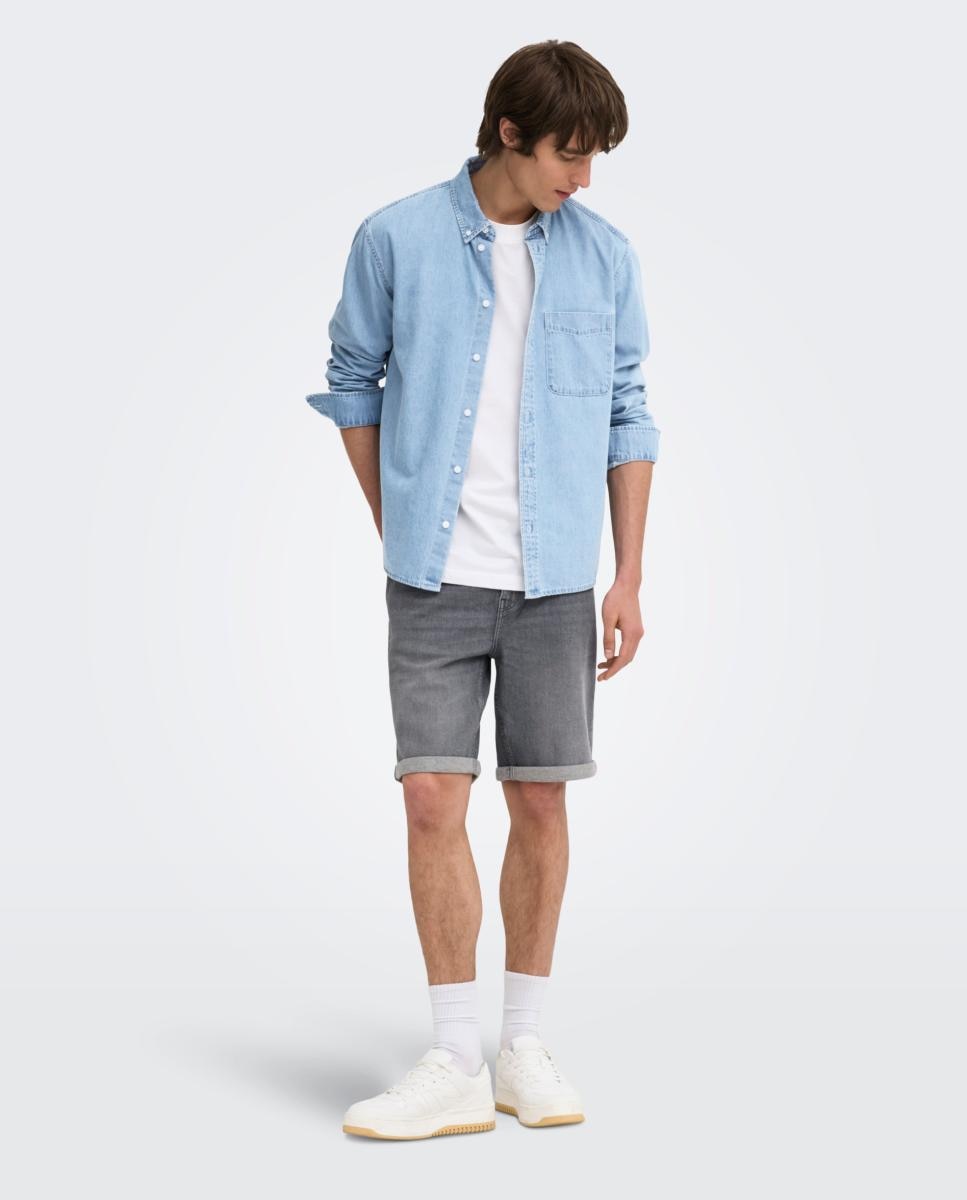 Camisa de Ganga Regular Fit com Manga Comprida. 100% Algodão Azul-claro-5