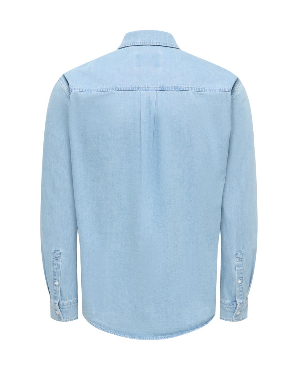 Camisa de Ganga Regular Fit com Manga Comprida. 100% Algodão Azul-claro-4
