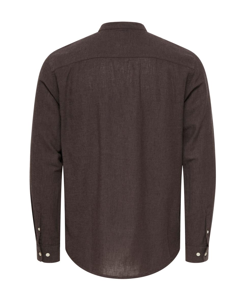 Camisa de Linho Slim Fit com Manga Comprida Castanho-escuro-4