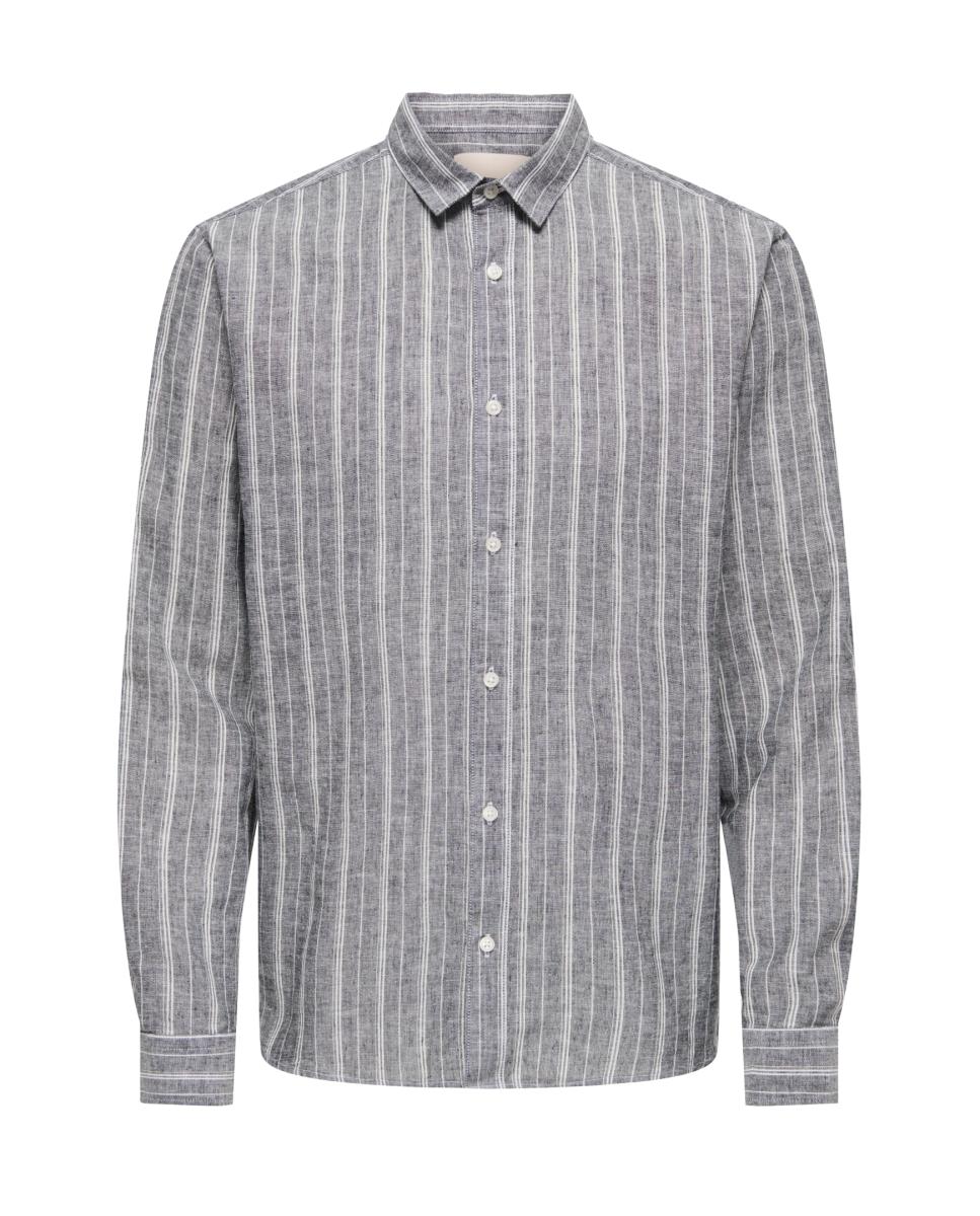 Camisa de Manga Comprida em Linho Azul-marinho-3