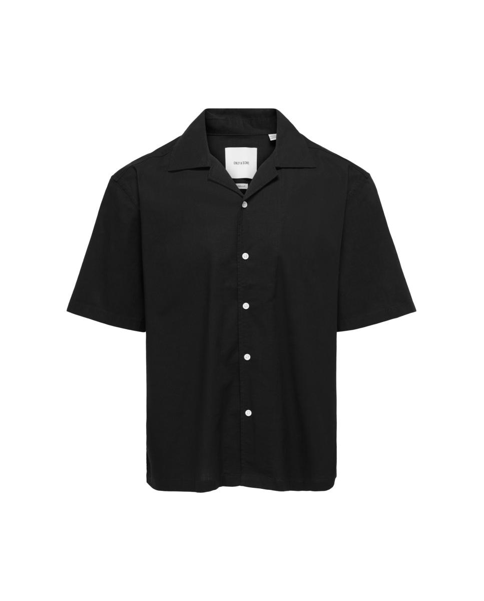 Camisa Regular Fit com Manga Curta Preto-2