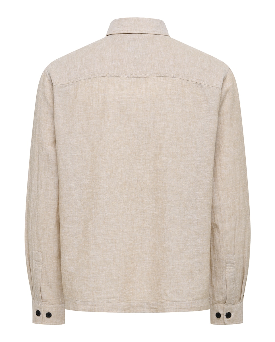 Sobrecamisa de Linho e Algodão Regular Fit Bege-5