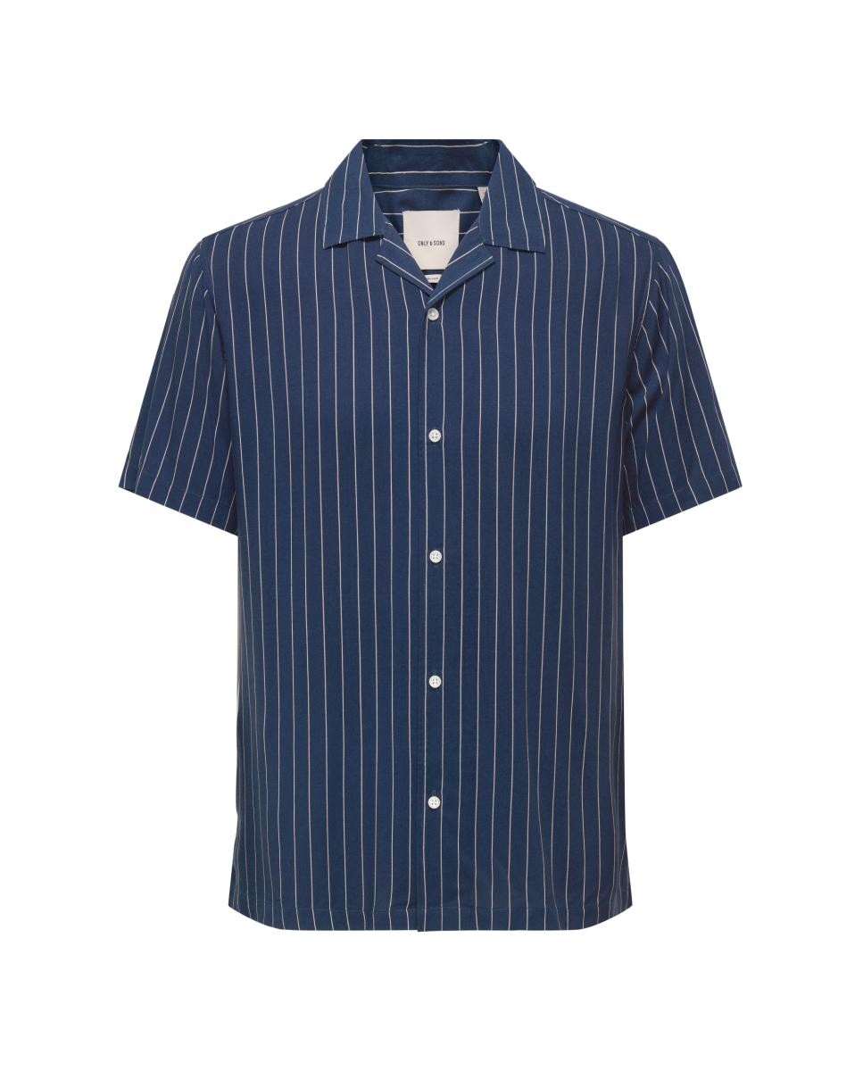 Camisa Regular Fit de Viscose com Manga Curta Azul-índigo-4