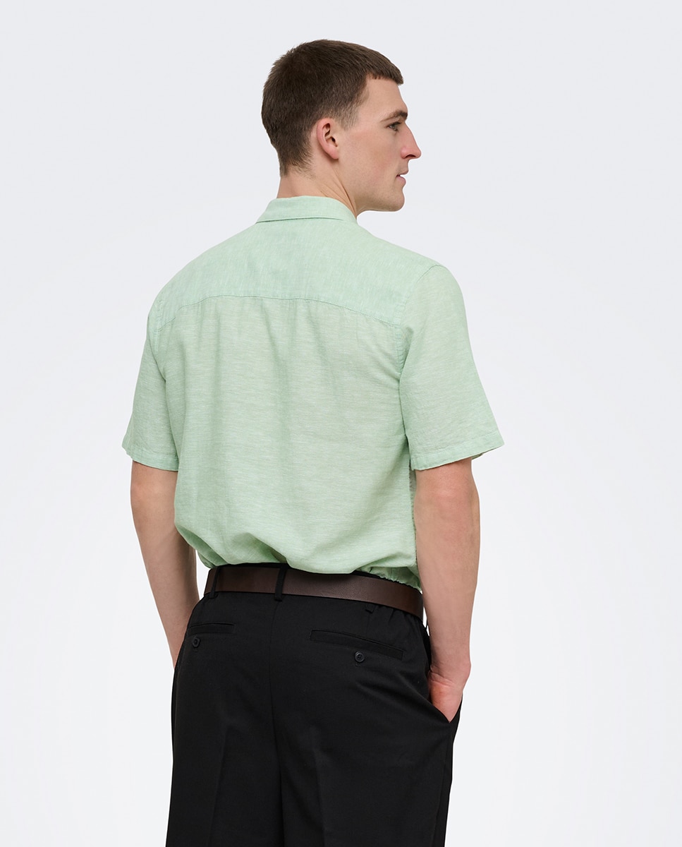 Camisa de Linho com Manga Curta Verde-claro-2