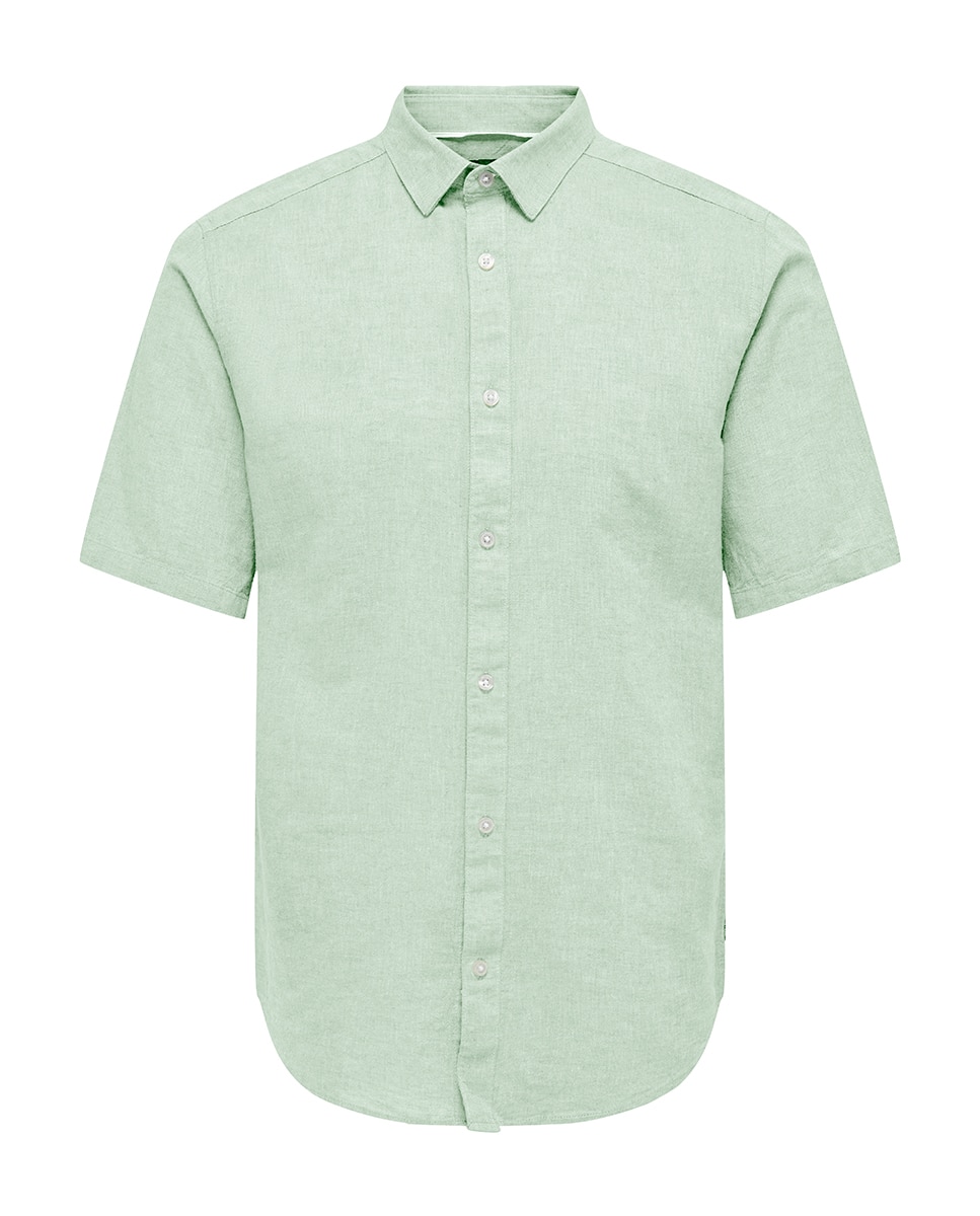 Camisa de Linho com Manga Curta Verde-claro-3