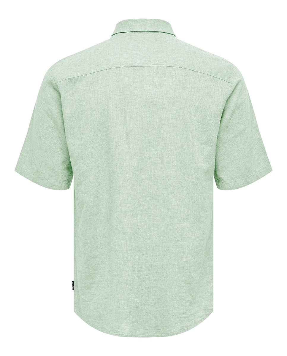 Camisa de Linho com Manga Curta Verde-claro-4