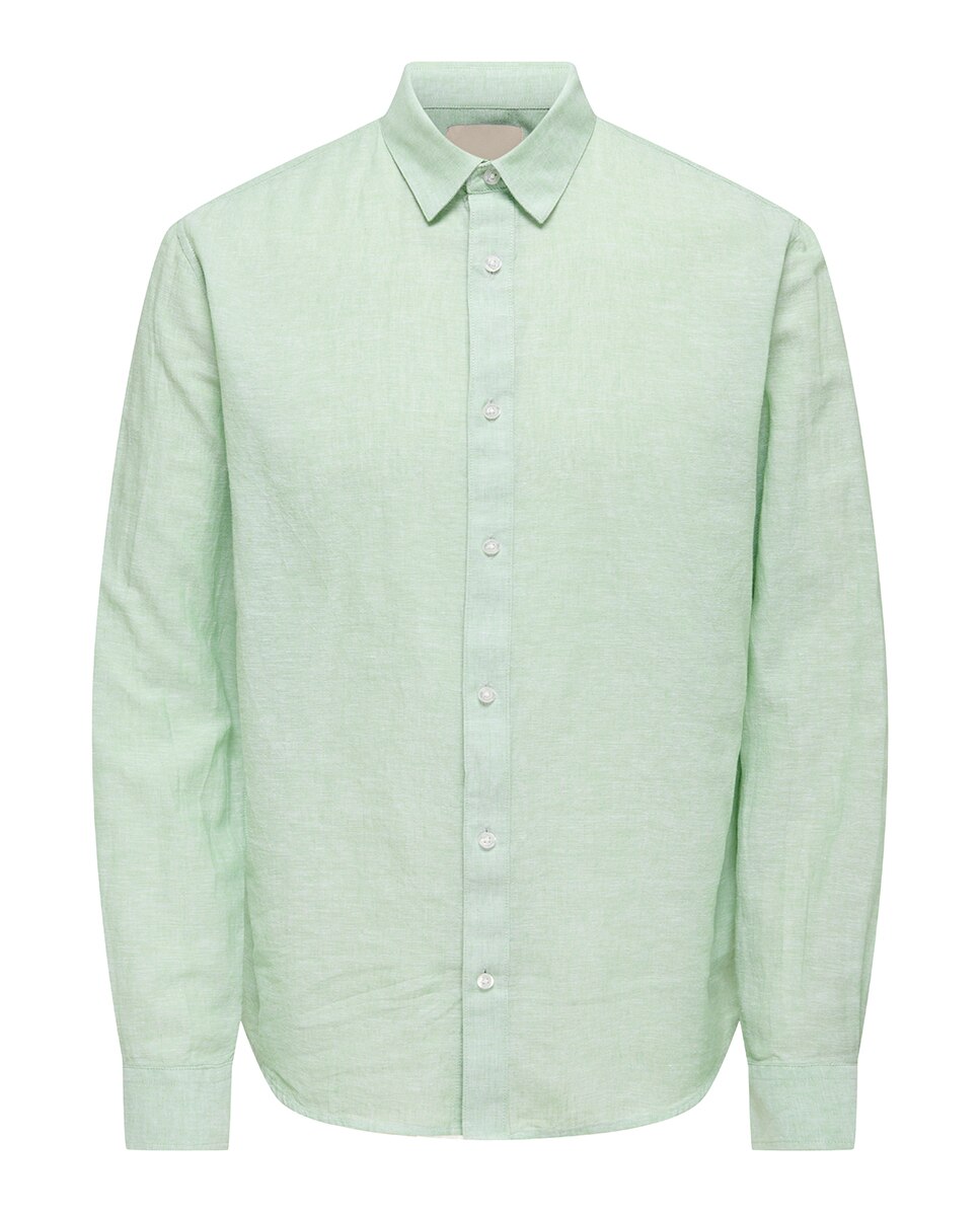 Camisa Regular Fit com Manga Comprida e em Linho Verde-claro-4