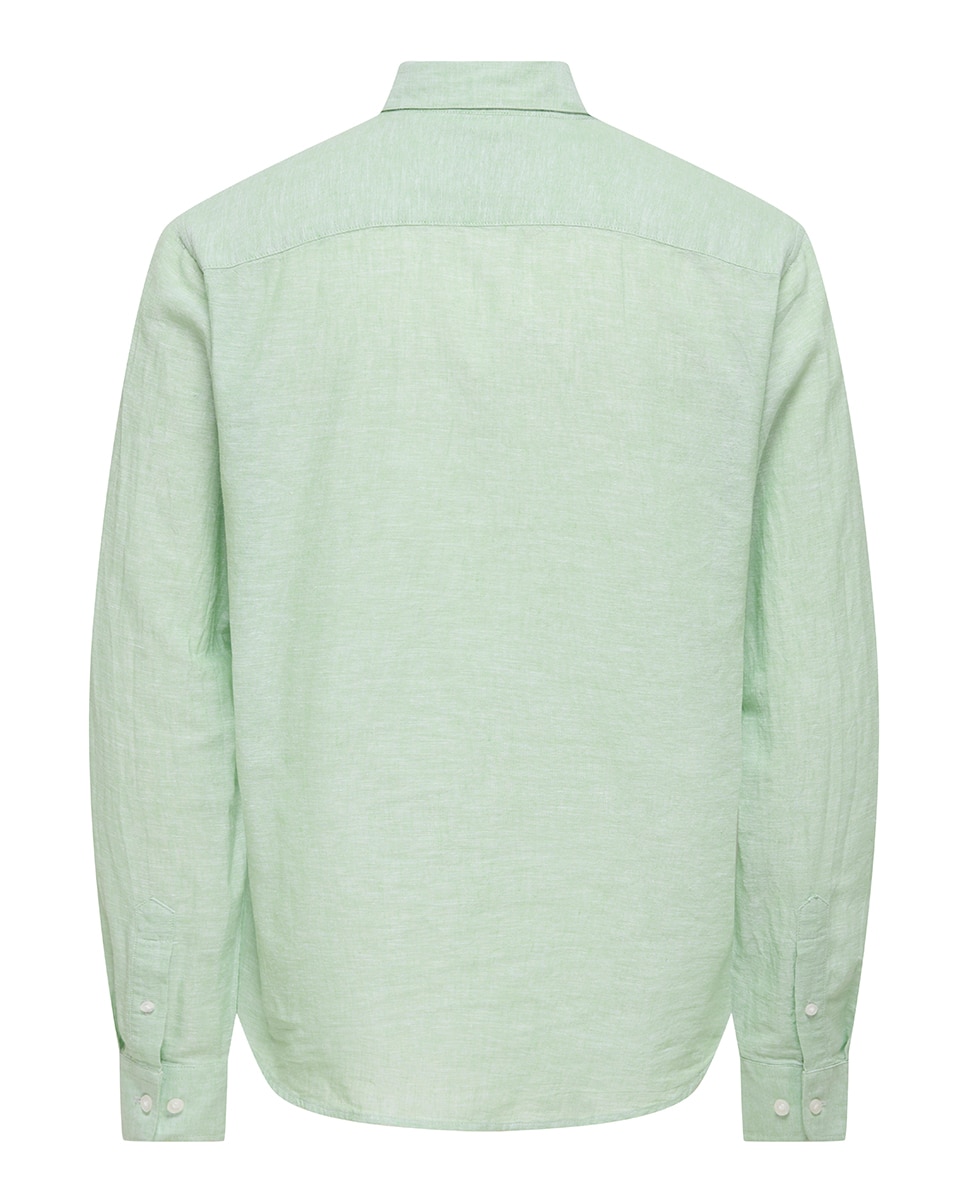 Camisa Regular Fit com Manga Comprida e em Linho Verde-claro-5