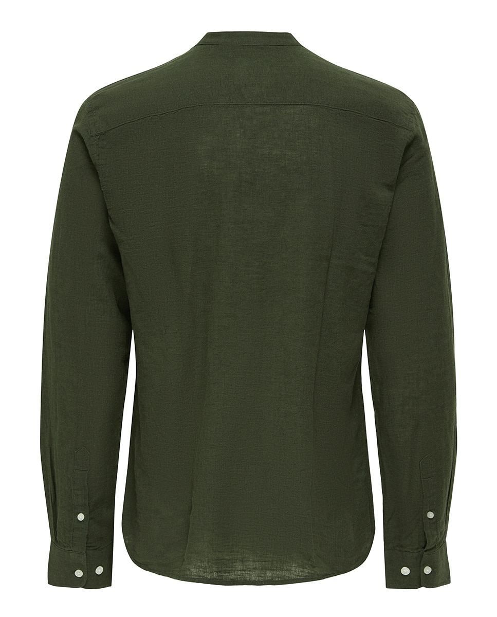 Camisa de Linho Slim Fit com Manga Comprida Verde-militar-4