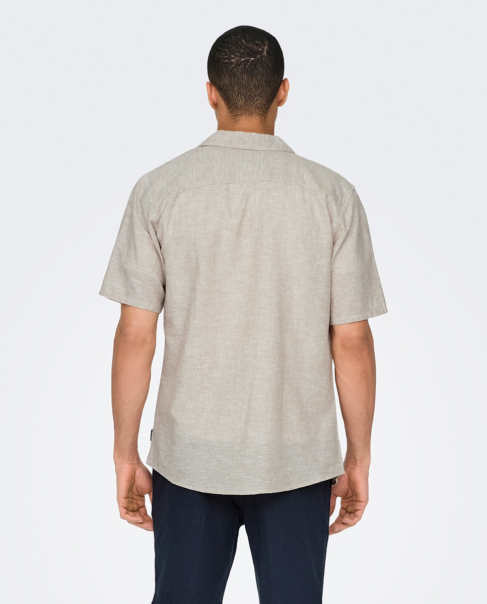 Camisa de manga corta de lino de hombre - Only & Sons - Gris Gris-2