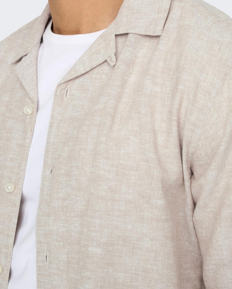 Camisa de manga corta de lino de hombre - Only & Sons - Gris Gris-4