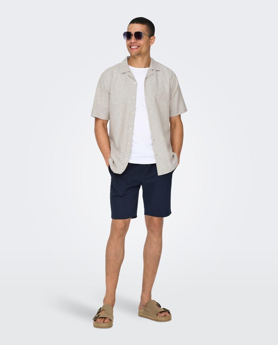 Camisa de manga corta de lino de hombre - Only & Sons - Gris Gris-7