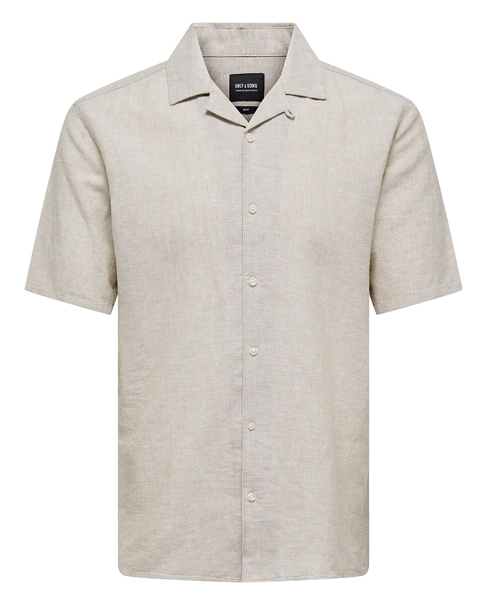 Camisa de manga corta de lino de hombre - Only & Sons - Gris Gris-5